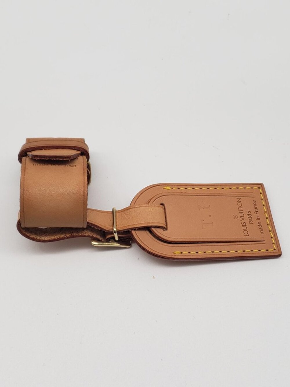 Authentic Louis Vuitton Luggage Tag – Vachetta Leather – “T.I” Initials - Picture 5 of 6